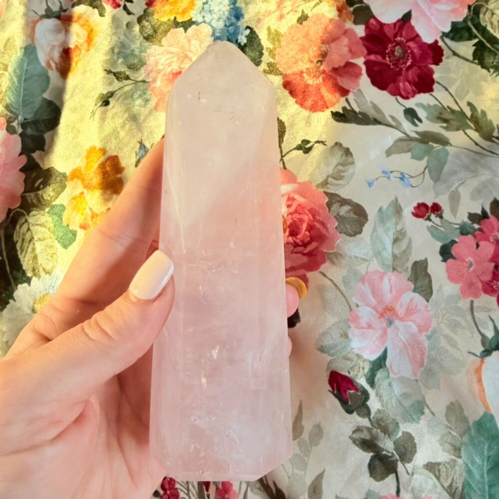 Large Polished Rose Quartz Crystal Point Tower